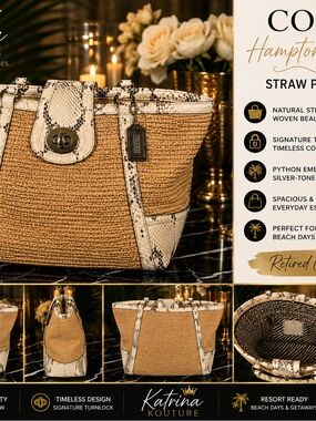 Coach Hamptons Weekend Straw Python Medium Tote